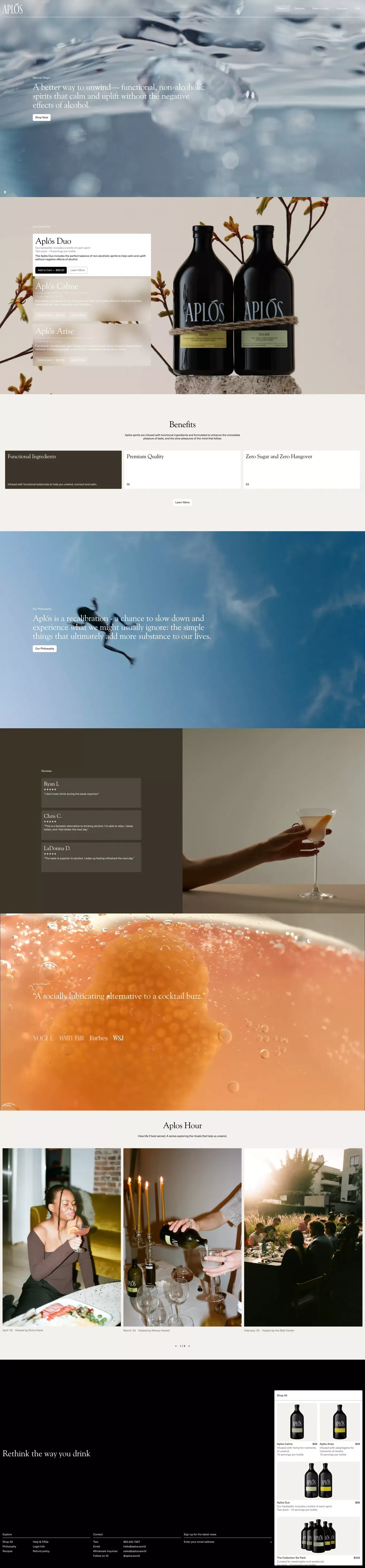 Aplós - Functional, Non-alcoholic Spirits - Ecommerce design