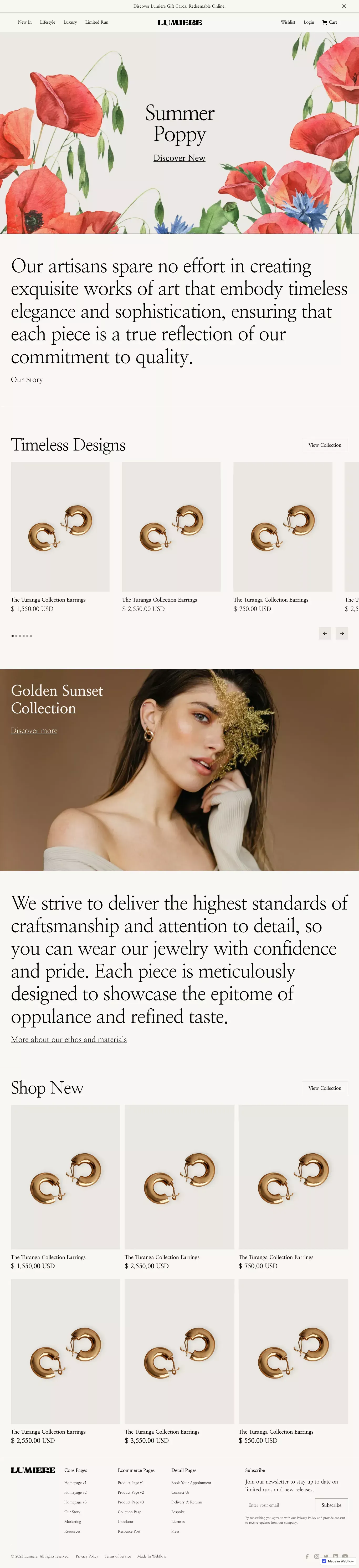 Lumiere - Webflow Ecommerce Website Template - Template design