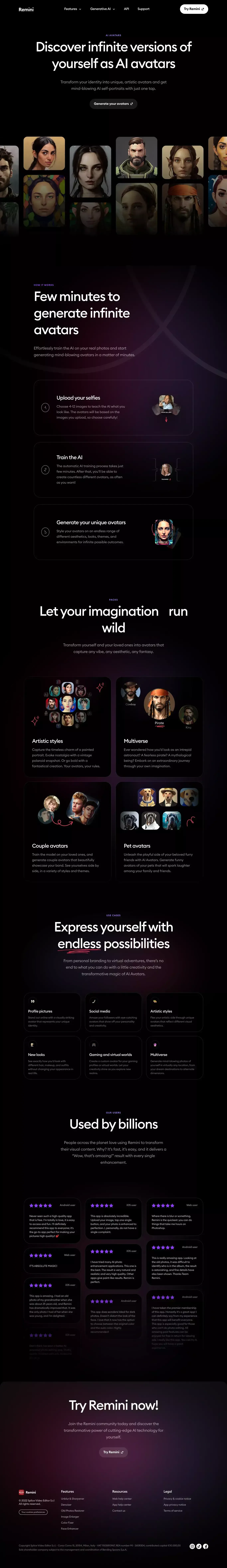 Remini - AI Photo Enhancer - website design