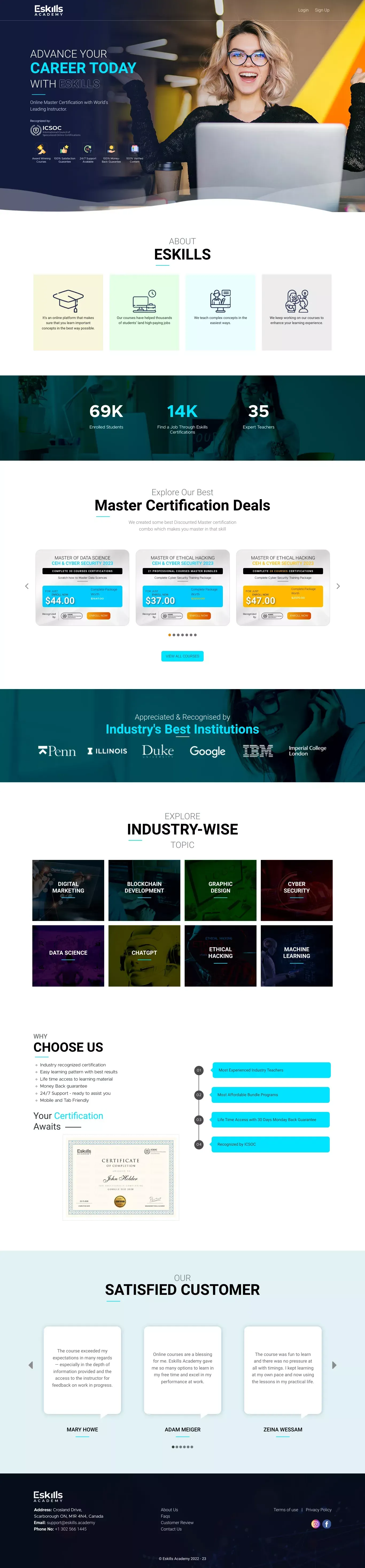 Online Courses & Certifications - Eskills Academy | Eskills Academy - Landing design