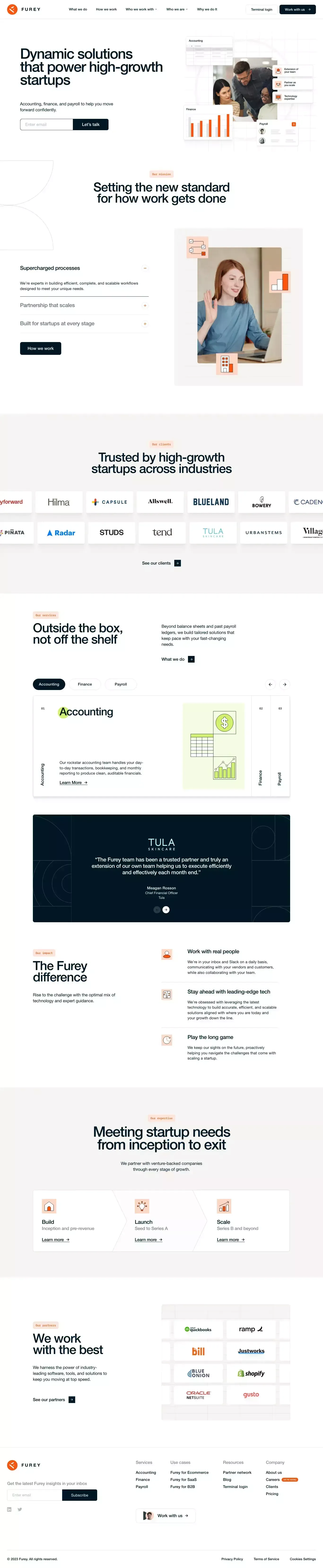Furey Financial | Dynamic solutions that power high-growth startups - Landing design