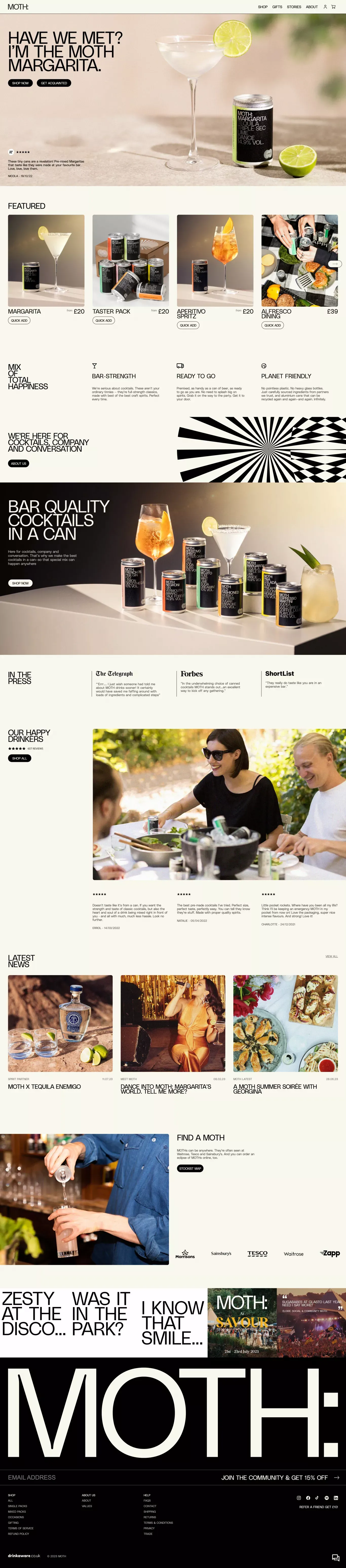 MOTH Drinks - The Best Cocktails in a Can - Ecommerce design