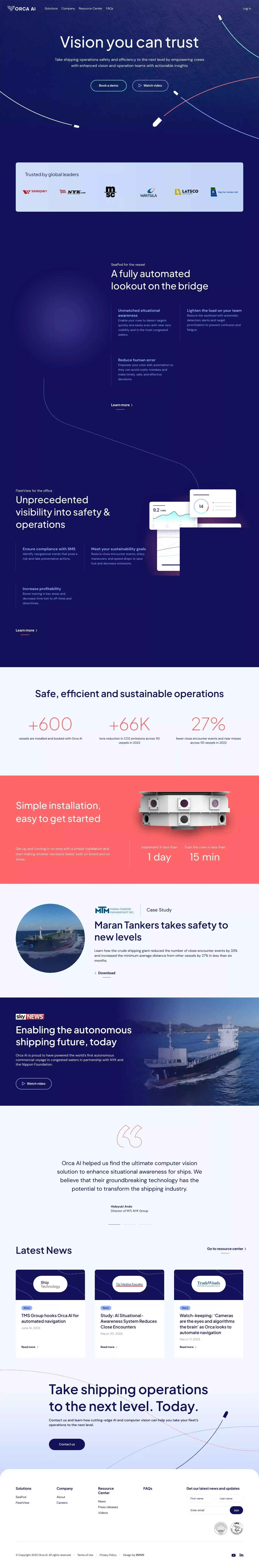 Orca AI: Enhanced Situational Awareness for Safer Shipping Operations - Landing design