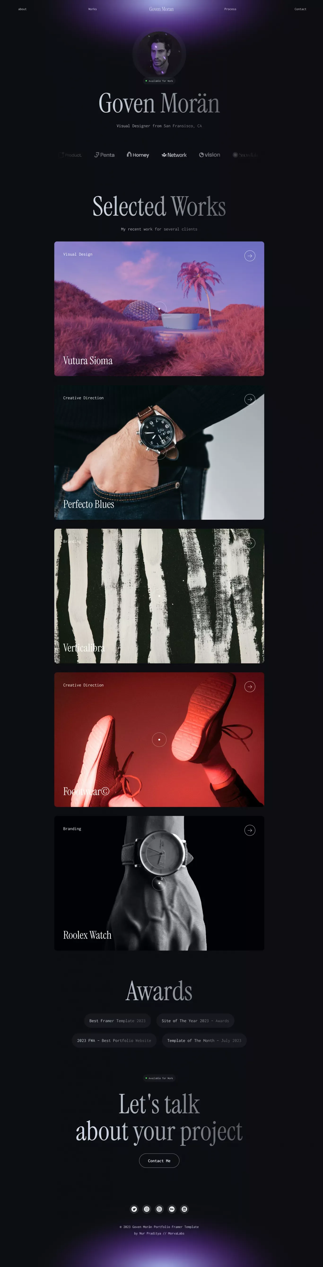 Goven Moran â Portfolio Framer Template - Template design