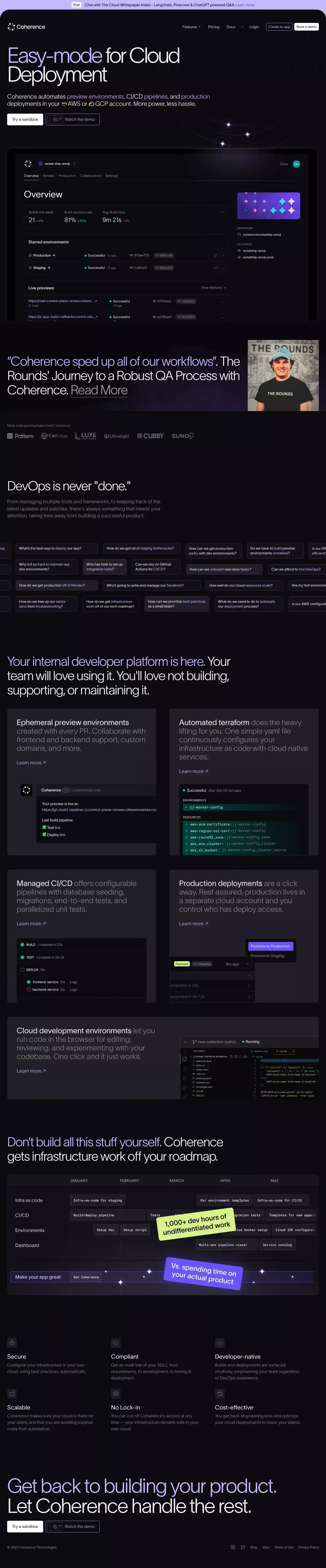 Coherence — The Heroku-like DX layer for your AWS - Landing design
