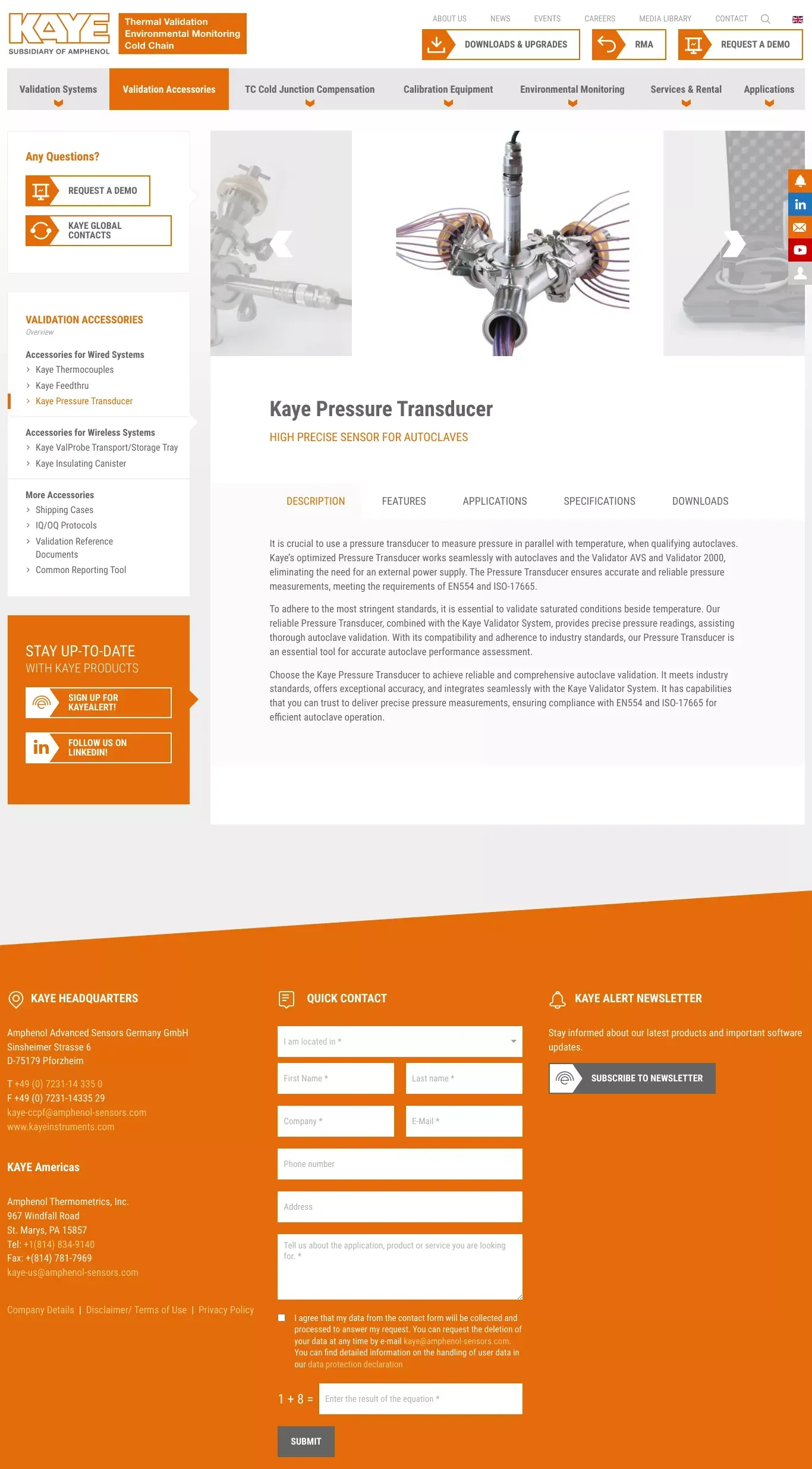 Kaye Pressure Transducer - website design