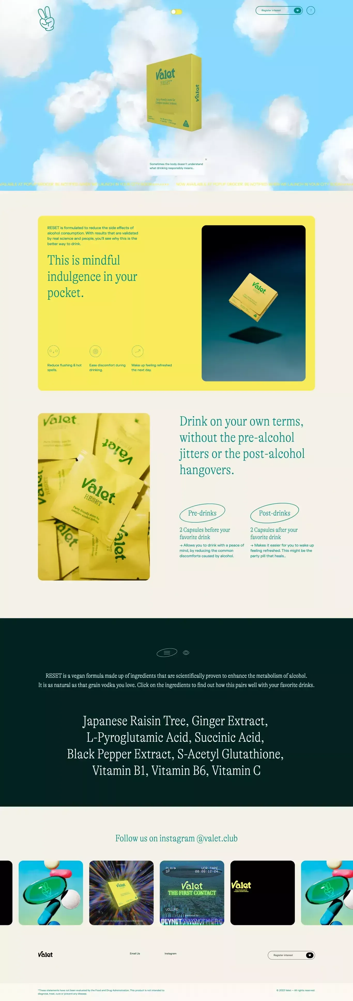 Valet: Mindful indulgence in your pocket. - Landing design