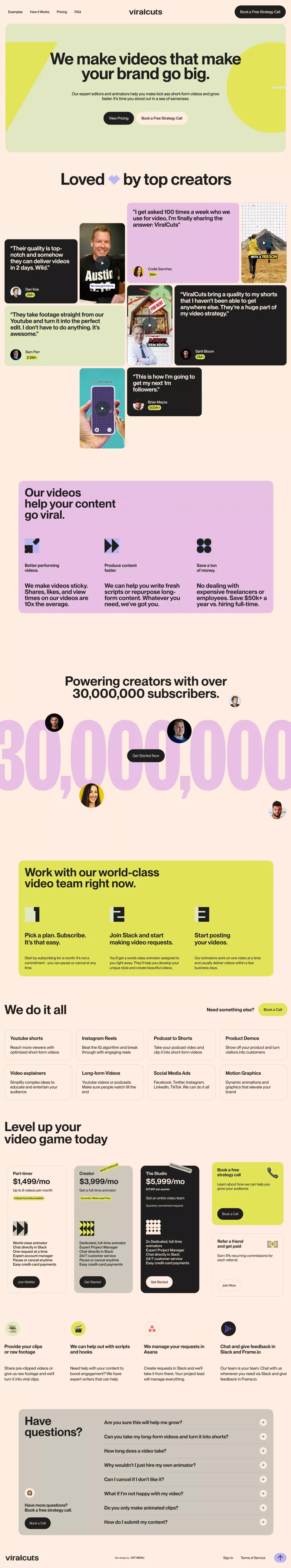 ViralCuts - Short Form Video Animators that Make Your Brand Go Big - Landing design