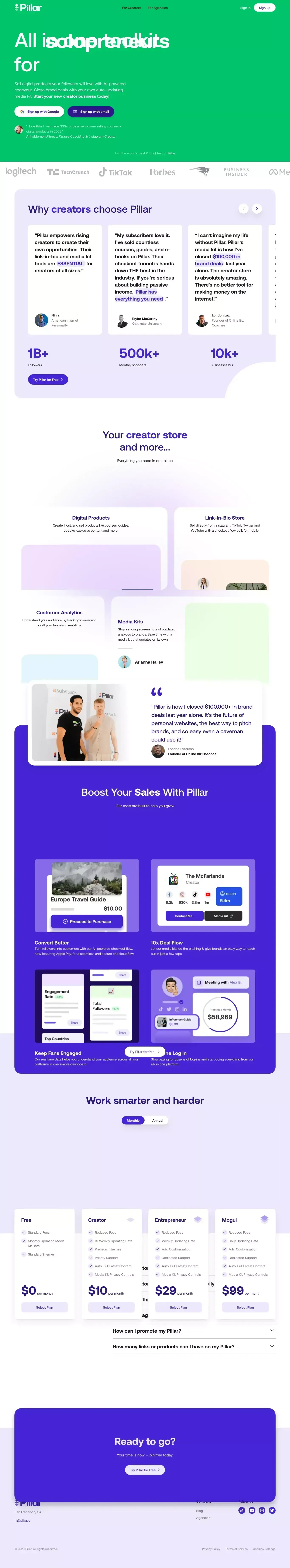 Pillar - Your Creator Store and More - website design