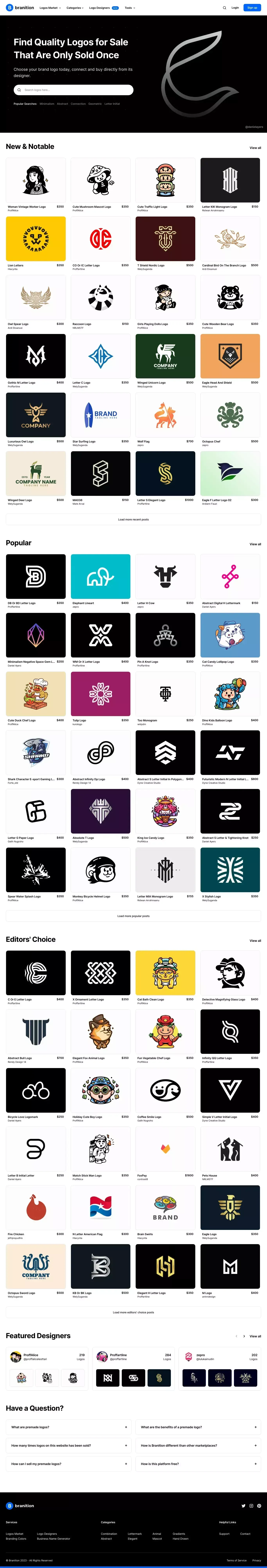 Branition - Quality Premade Logos for Sale (Sold Once) - Landing design