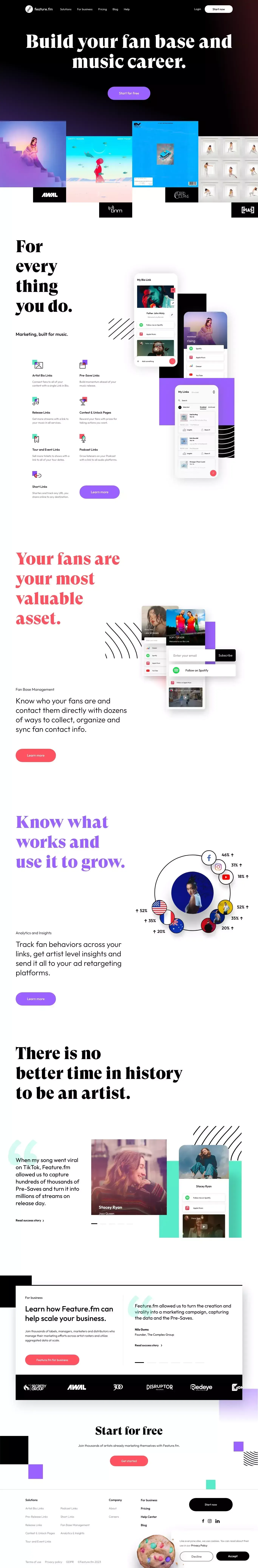 Feature.fm | Build your fan base and music career. - website design