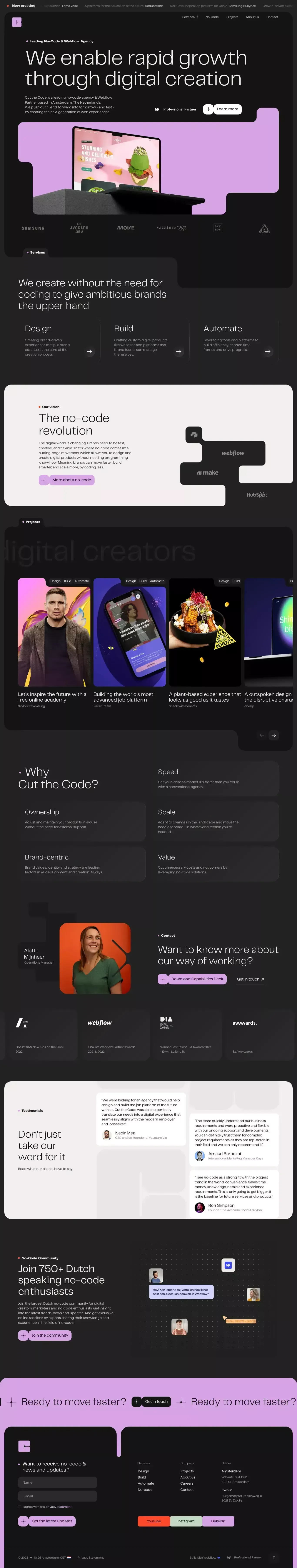 No-Code Agency & Webflow Partner for Ambitious Brands | Cut the Code - Landing design