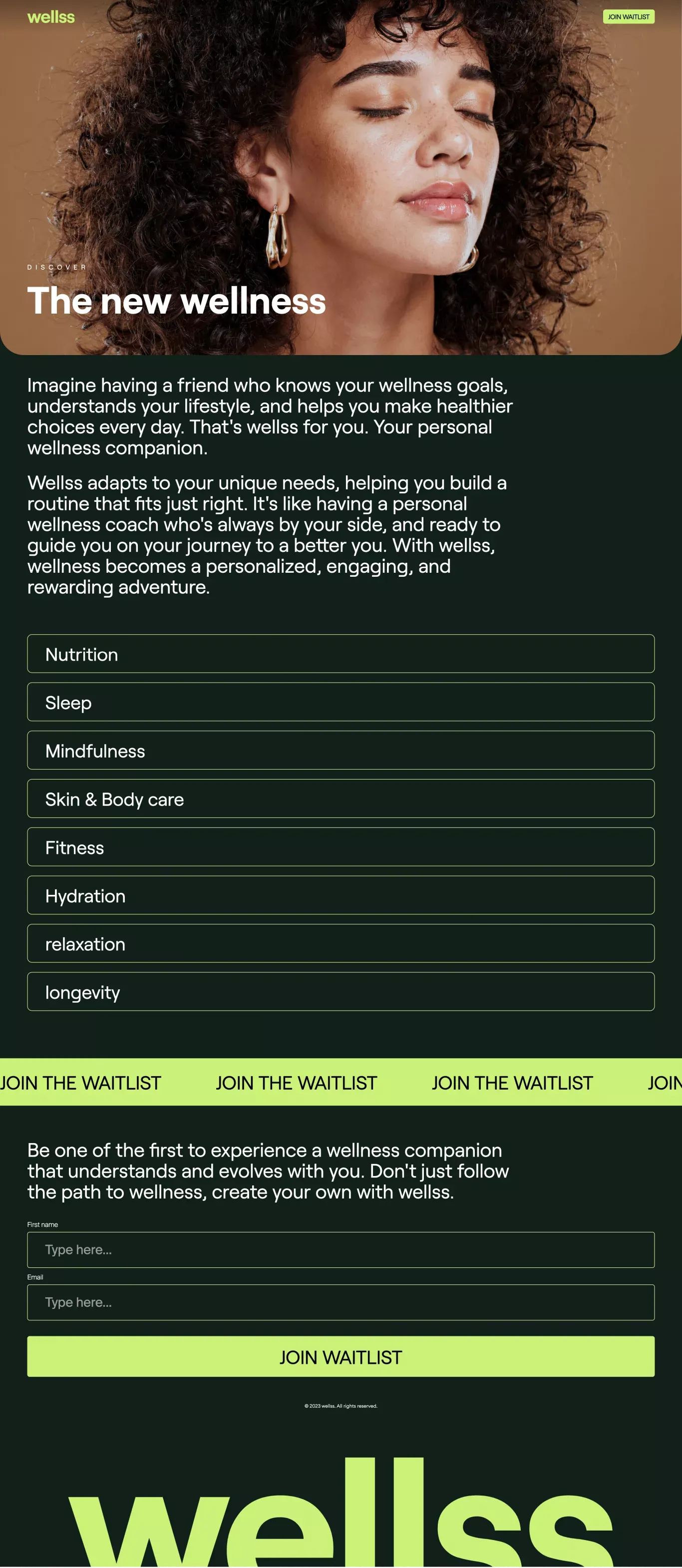 wellss - Landing design