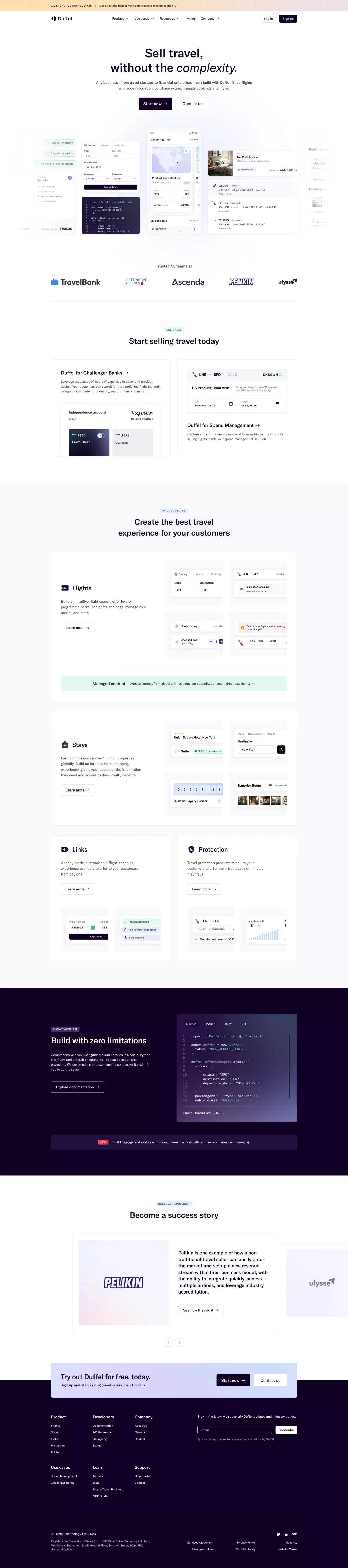 Duffel - The best API to sell travel. - Landing design