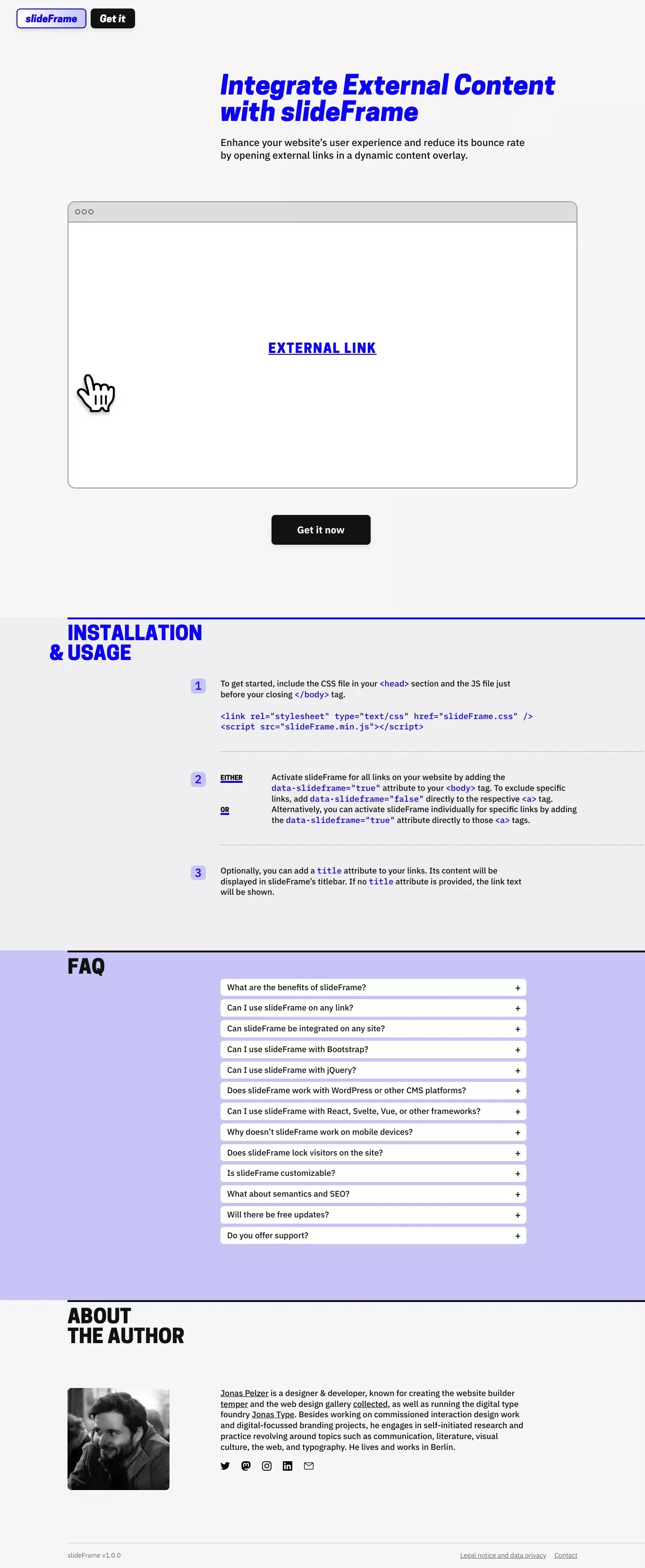 Integrate External Content with slideFrame - website design