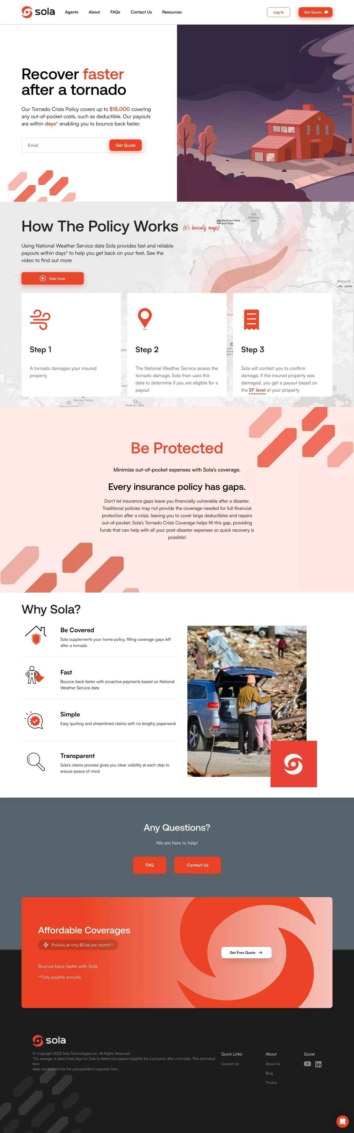 Sola | Fast payouts after tornadoes - website design