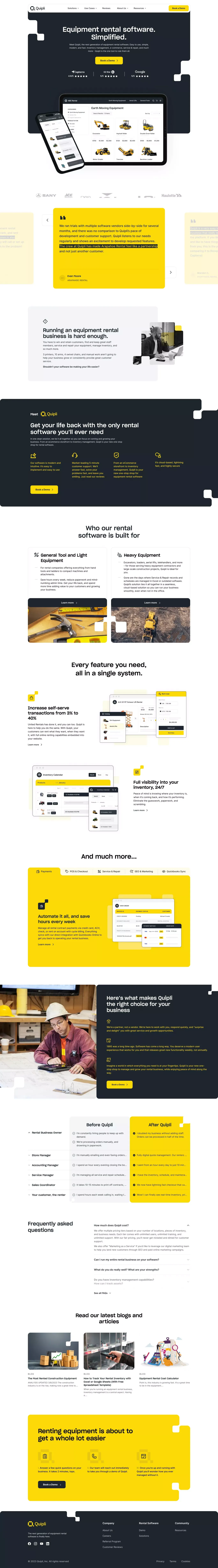 Equipment Rental Software & Inventory Management | Quipli - Landing design
