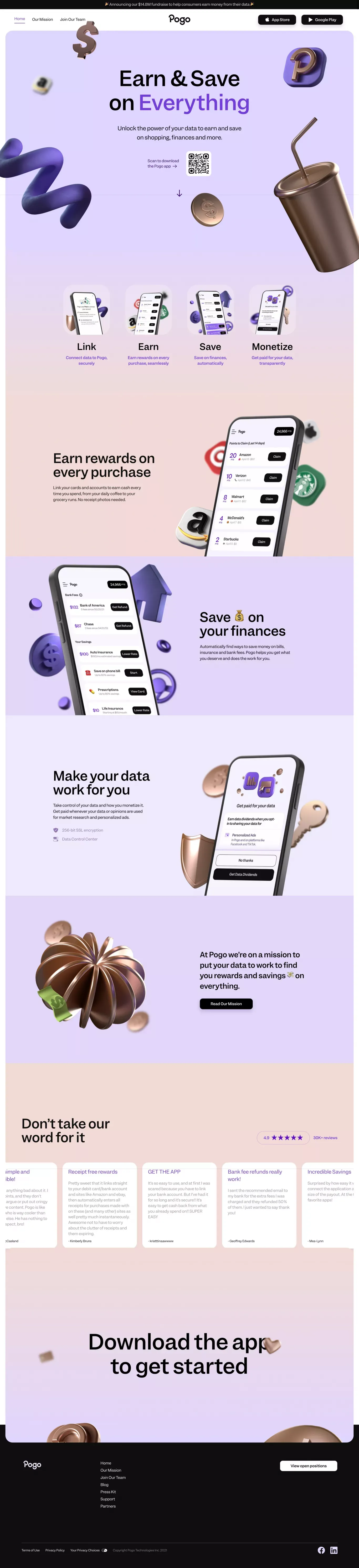 Pogo: Earn & Save on Everything - Landing design