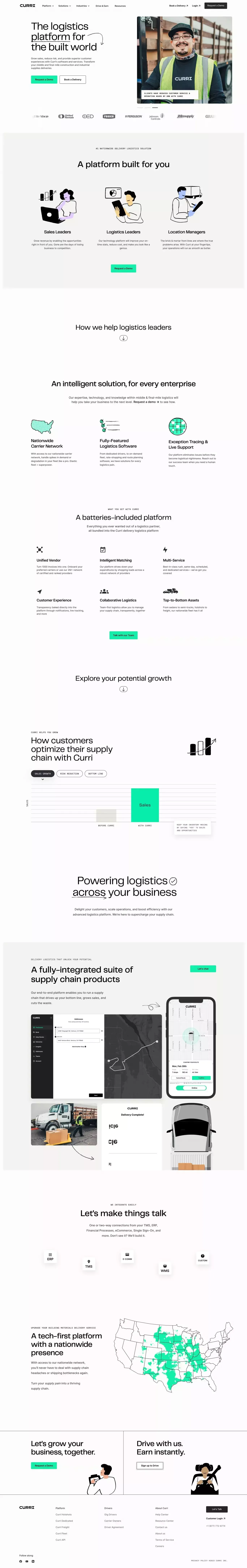 Curri | Delivery logistics for the built world - Landing design