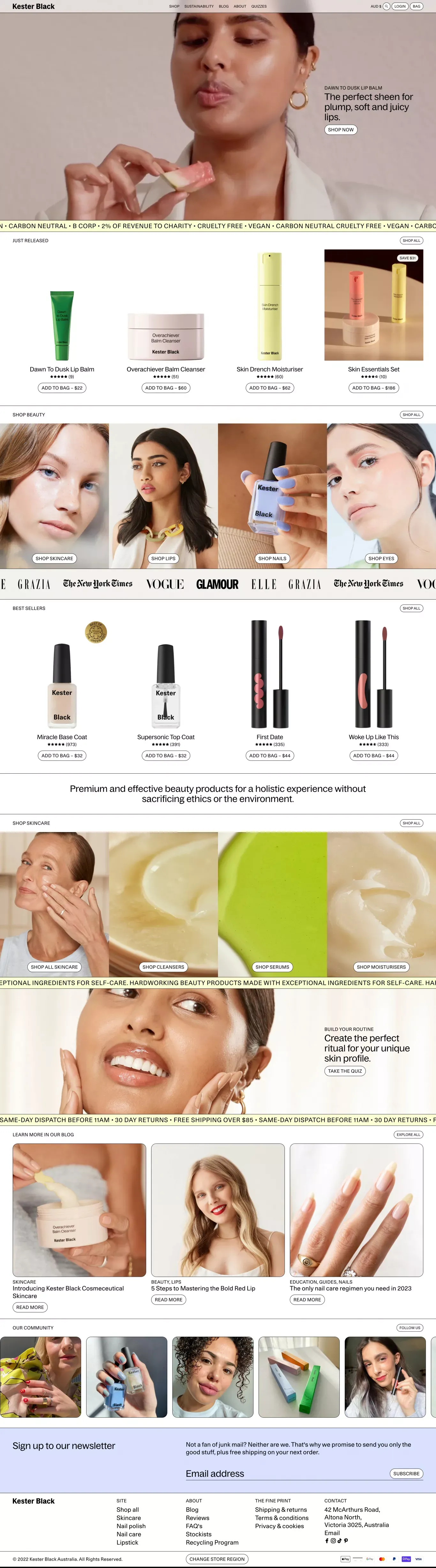 Hardworking Skincare & Beauty Products, Over 7500 x 5 star reviews – Kester Black Australia - Ecommerce design