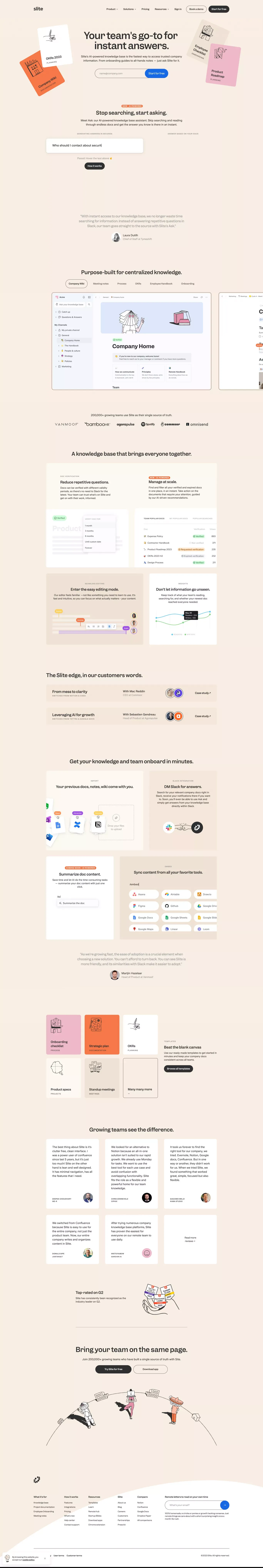 Slite - AI-powered knowledge base - Landing design