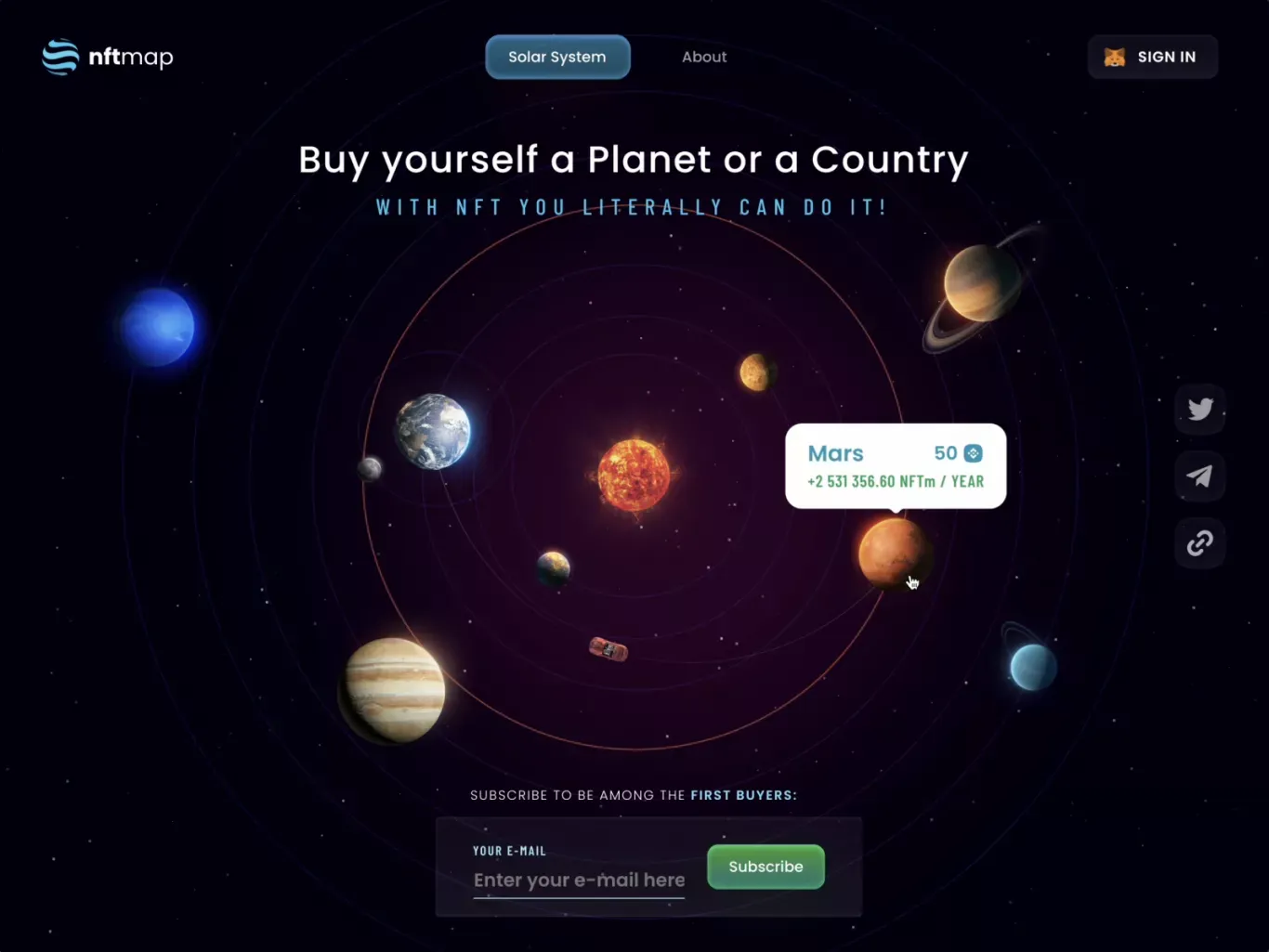 NFTmap â Buy your own planet or country - Landing design