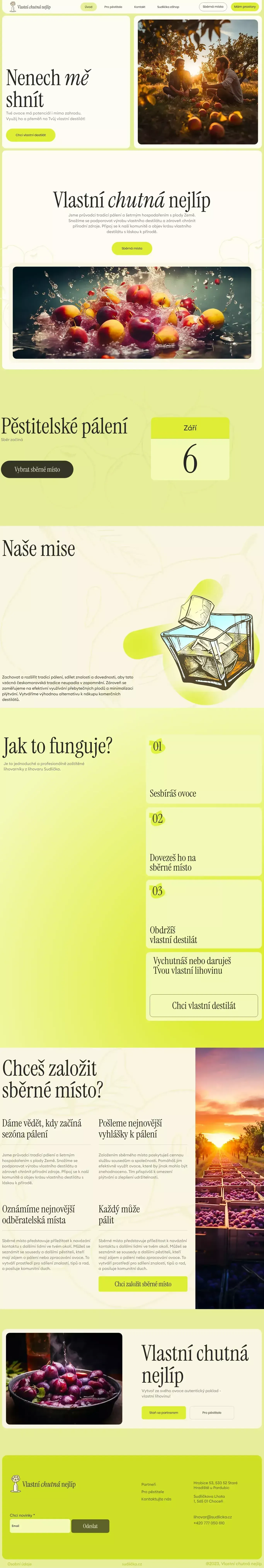 Vlastní Chutná Nejlíp | Pěstitelské pálení - Landing design
