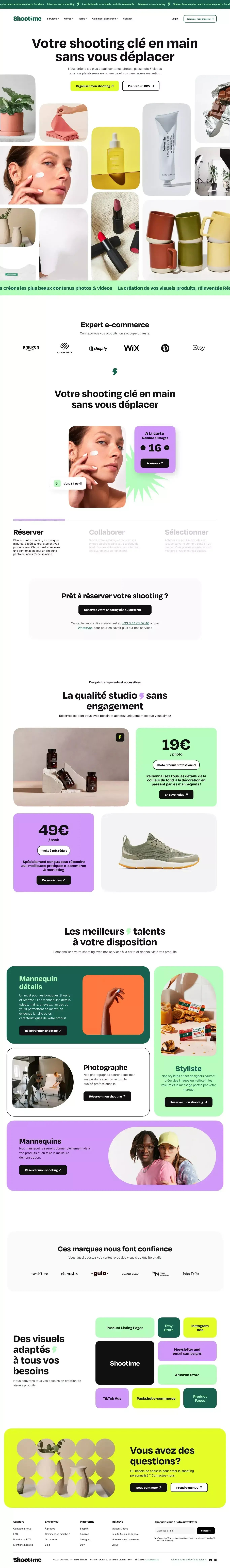 Shootime - Shooting clé en main sans vous déplacer - Landing design
