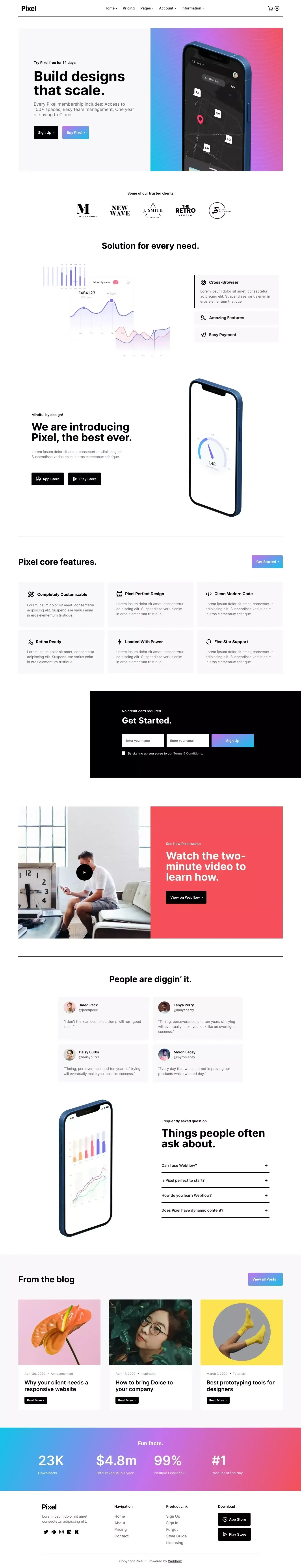 Pixel - Webflow Ecommerce website template - Template design