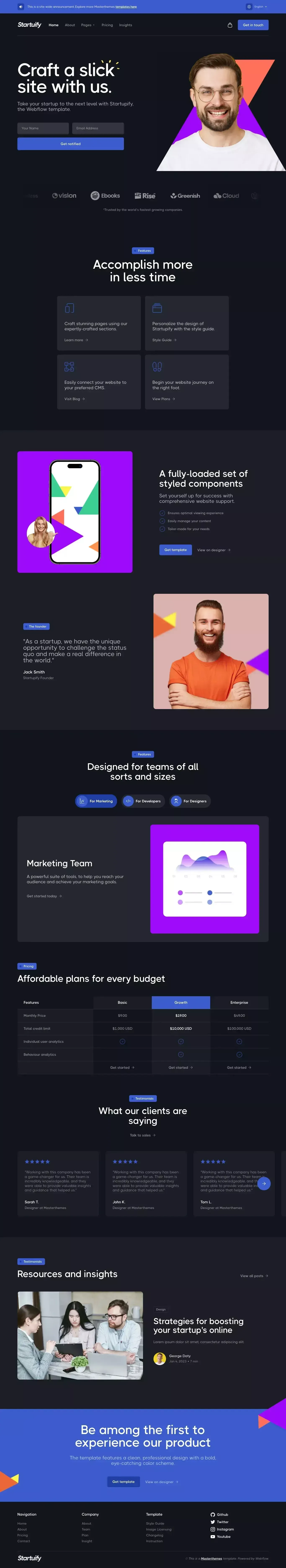 Startupify - Webflow Ecommerce website template - Template design