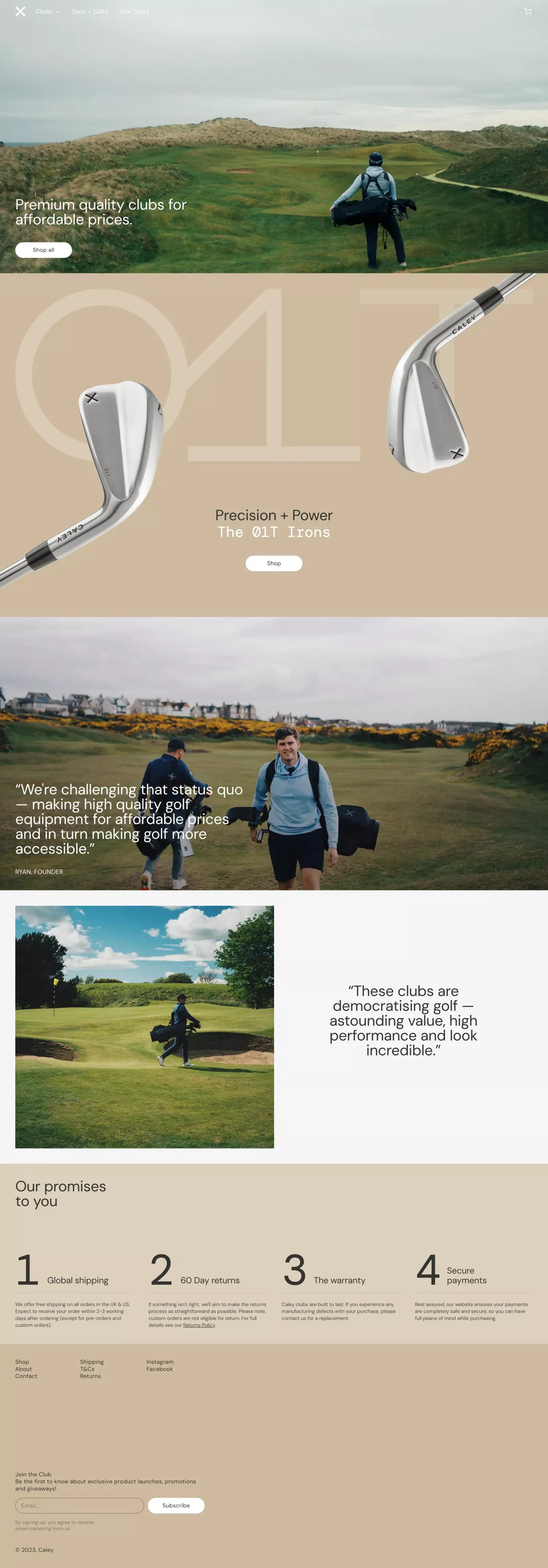 Caley Golf × Game On - Ecommerce design