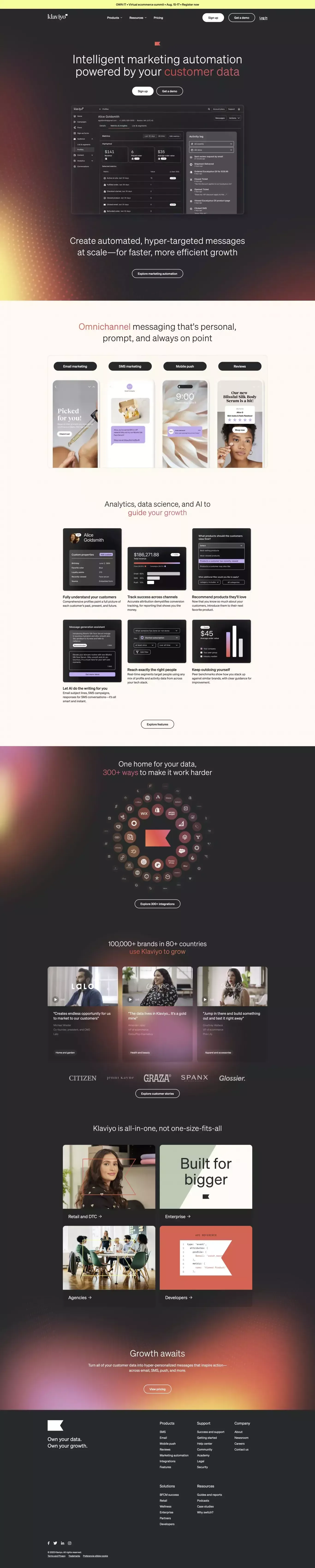 Marketing Automation Platform for Email, SMS & Push | Klaviyo - Landing design