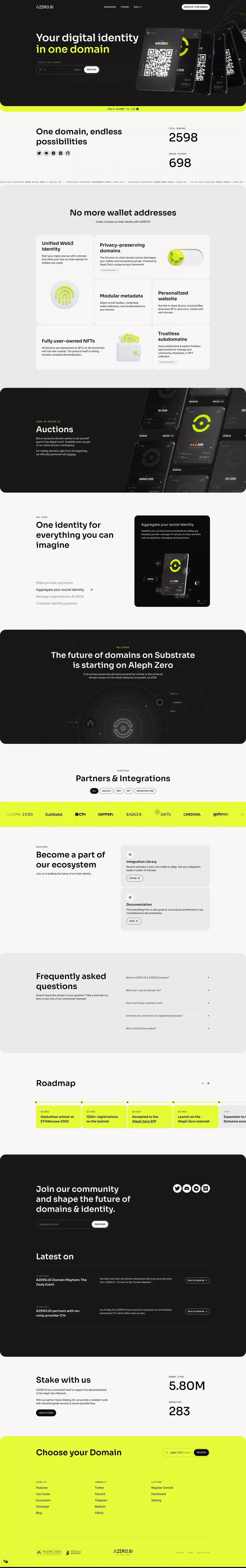 AZERO.ID – Domain Service on Aleph Zero - Landing design