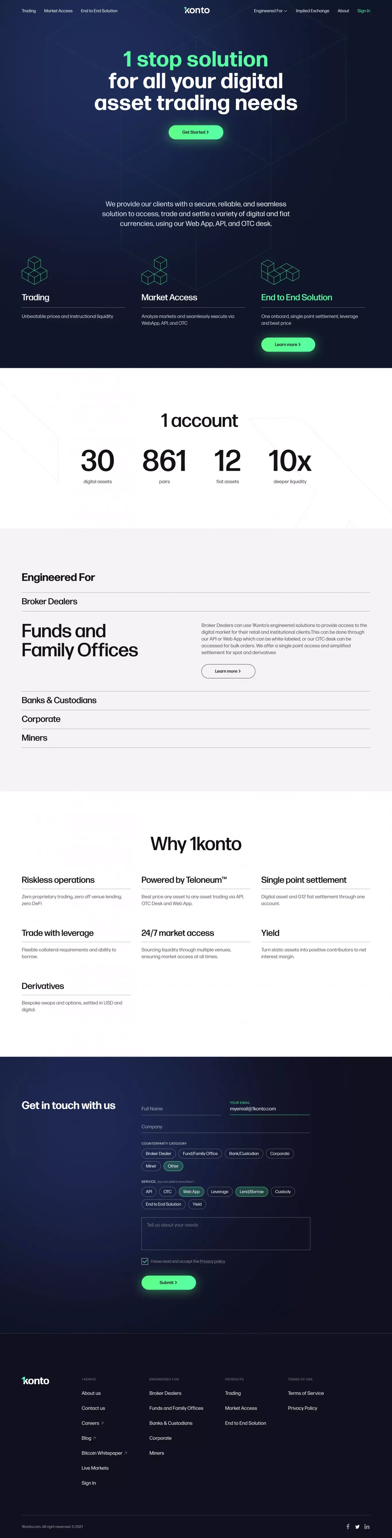 1Konto - 1 stop solution for all your digital asset trading needs - Landing design