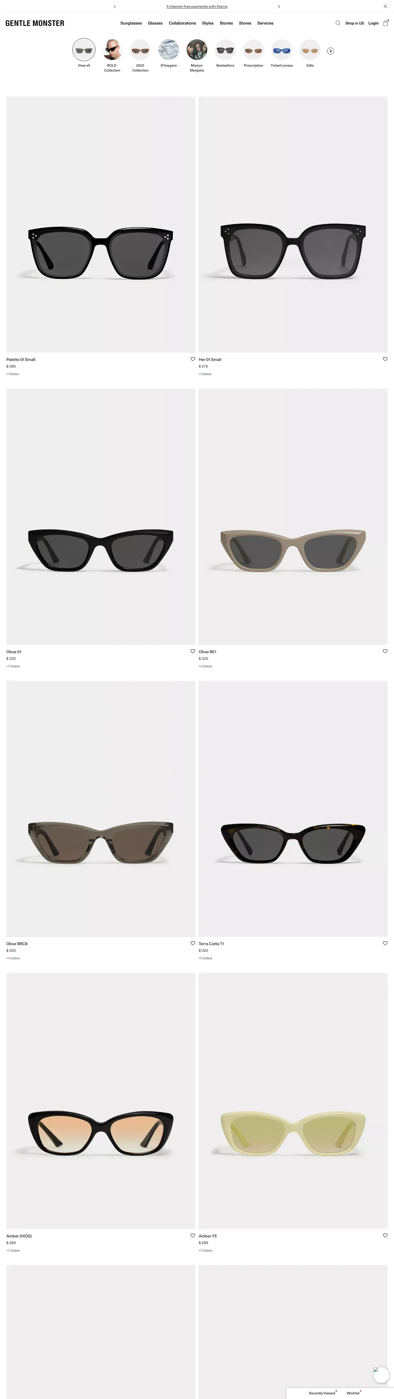 GENTLE MONSTER Official Site - Product listing design