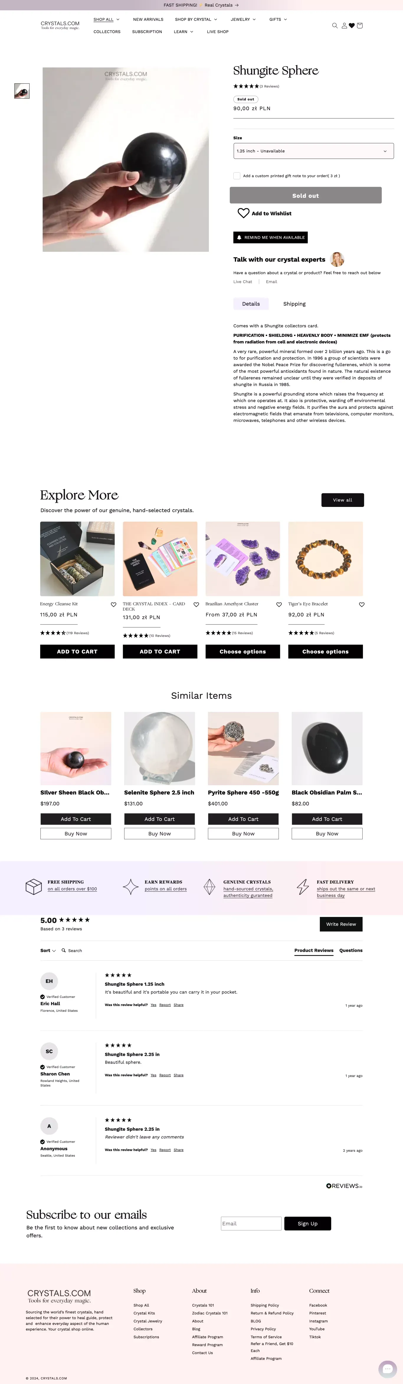 Shungite Sphere - Protect from EMF waves – CRYSTALS.COM - Product page design