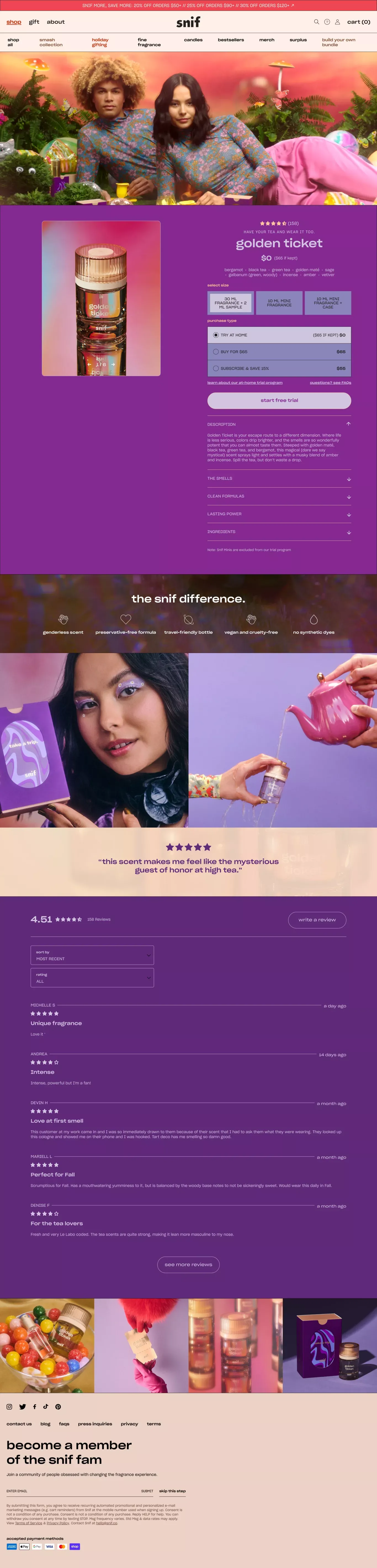 Golden Ticket | Tea Fragrance | Snif - Product page design