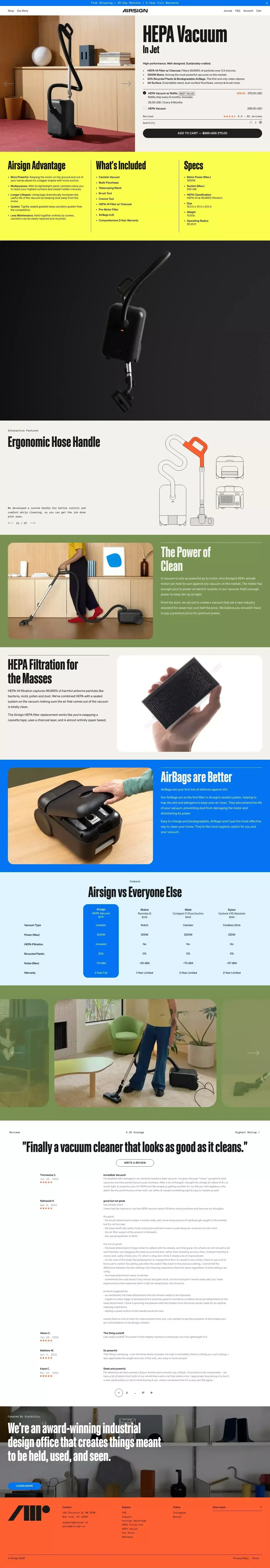 Airsign HEPA Vacuum - Airsign - Product page design