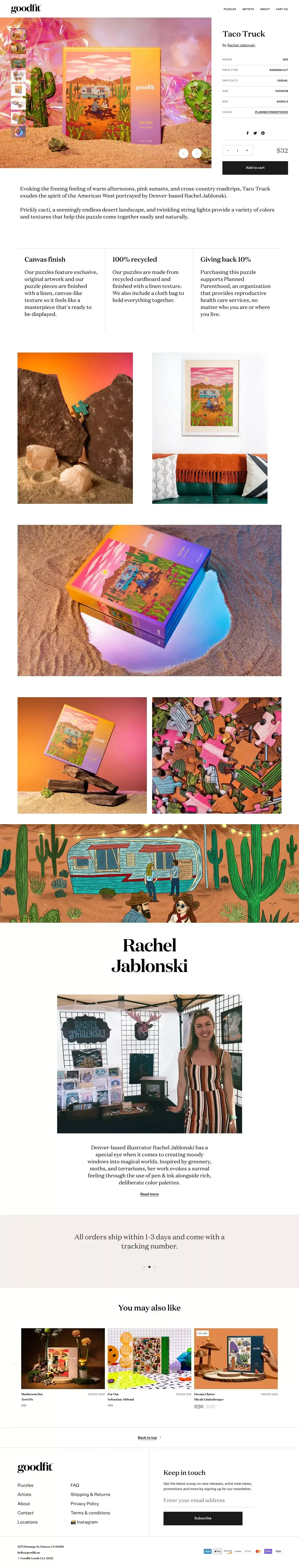 Goodfit Puzzles - Taco Truck - 500 piece modern art puzzle - Product page design