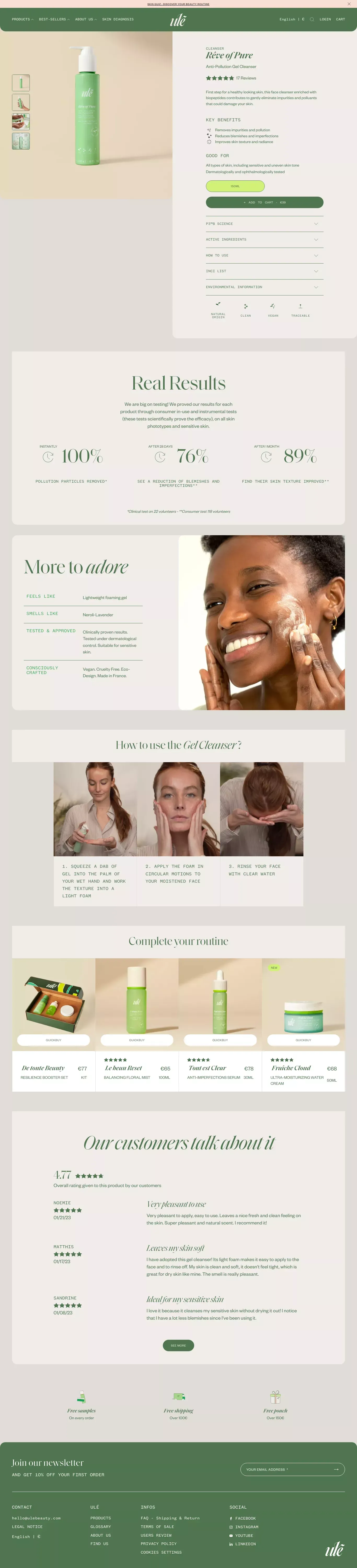 Rêve of Pure | Anti-Pollution Cleansing Gel | Ulé - Product page design