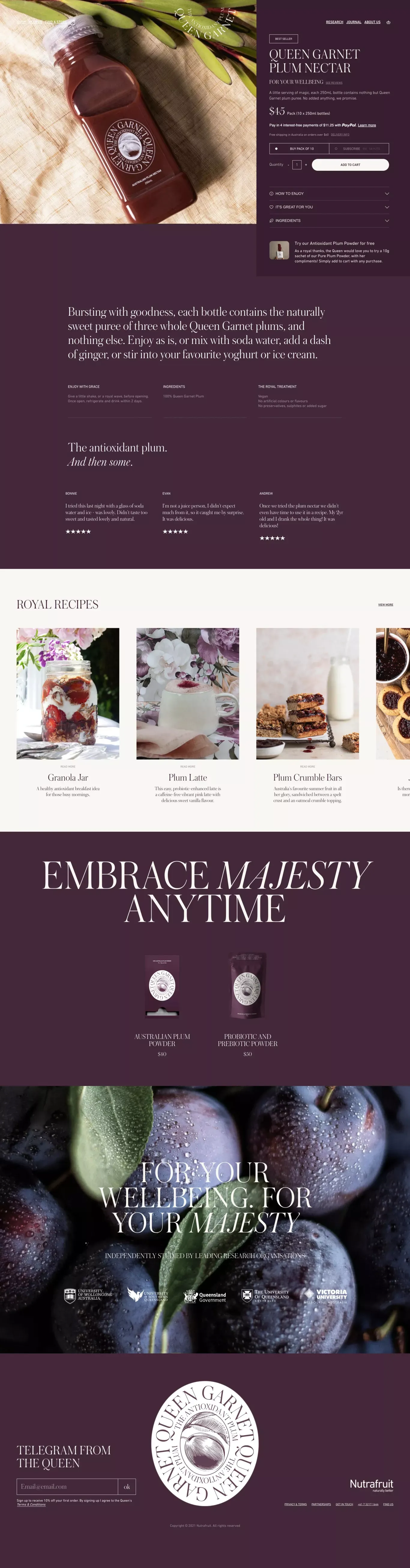 Australian Plum Nectar - Product page design
