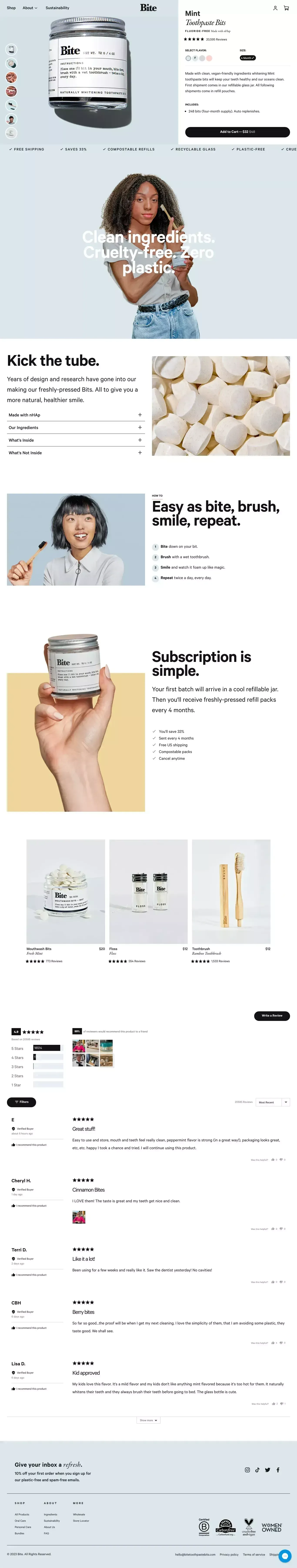 Naturally Whitening Mint - Bite Toothpaste Bits - Product page design