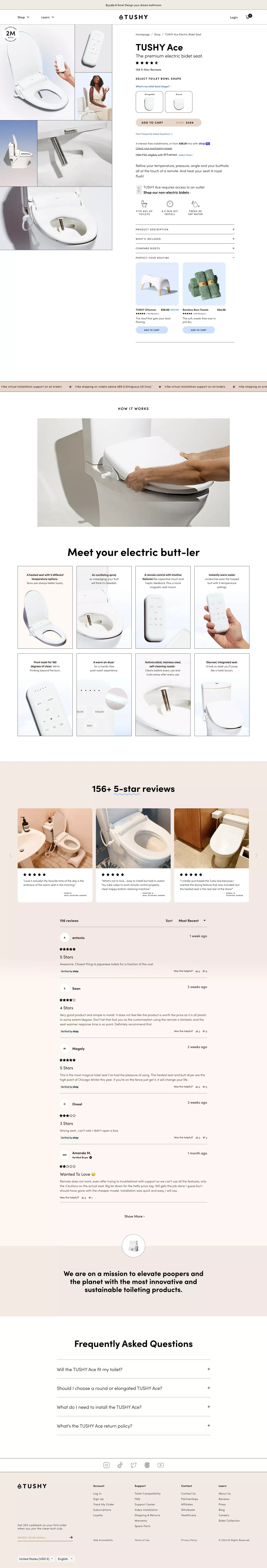 TUSHY Ace Electric Bidet Seat - Product page design