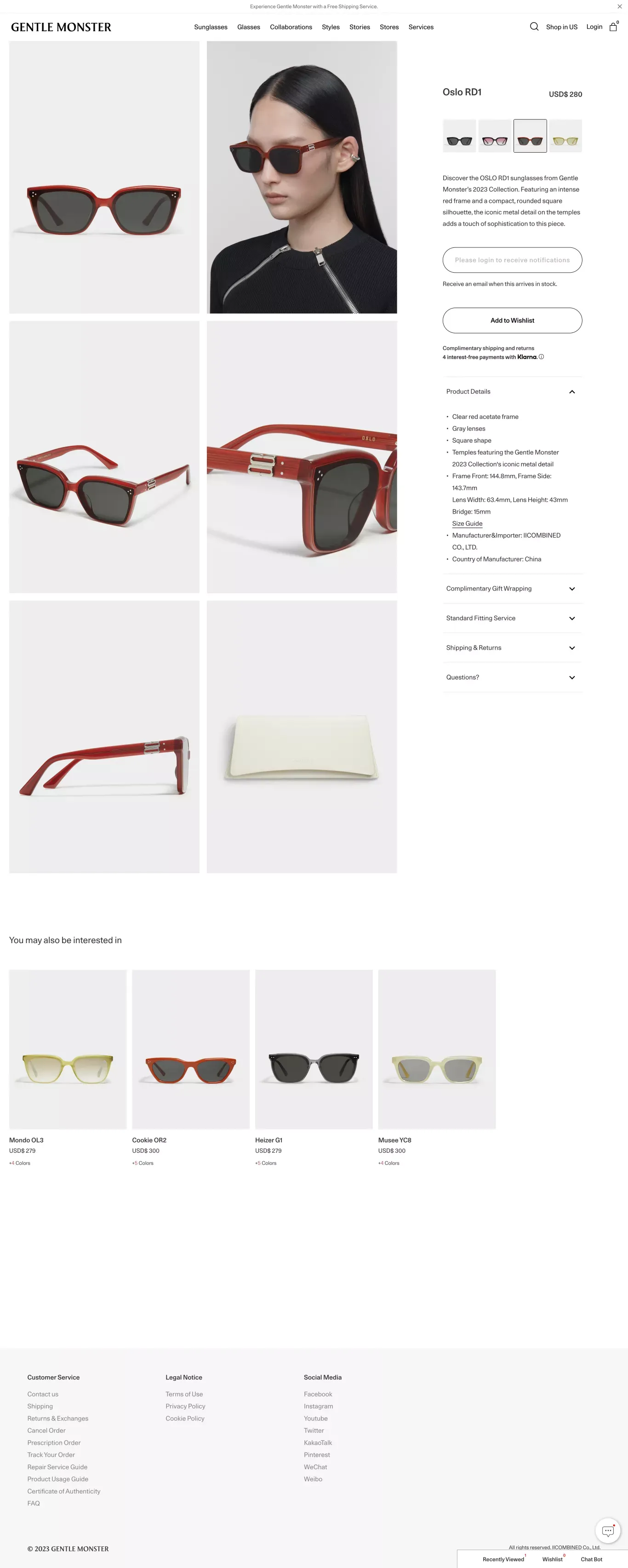 Oslo RD1 | Gentle Monster - Product page design