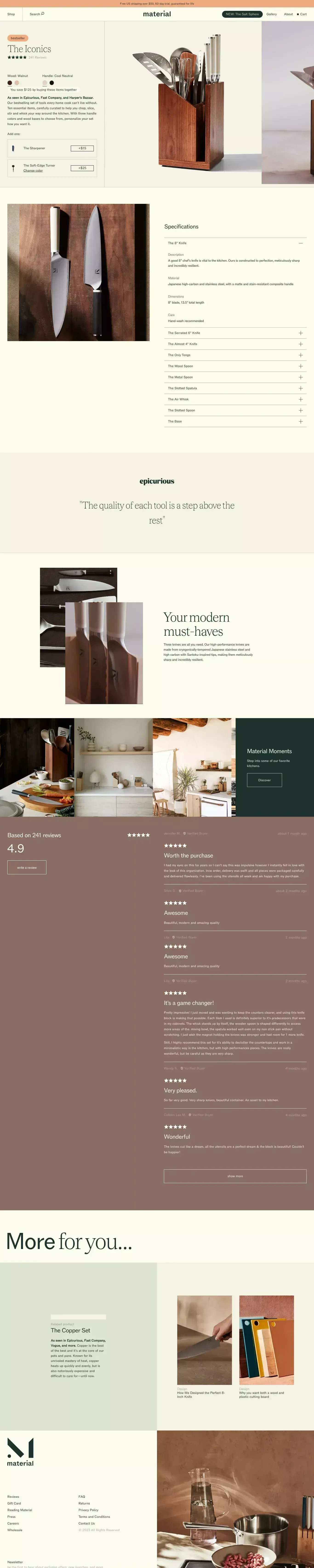 The Iconics: Your Kitchen's Must-Haves - Product page design