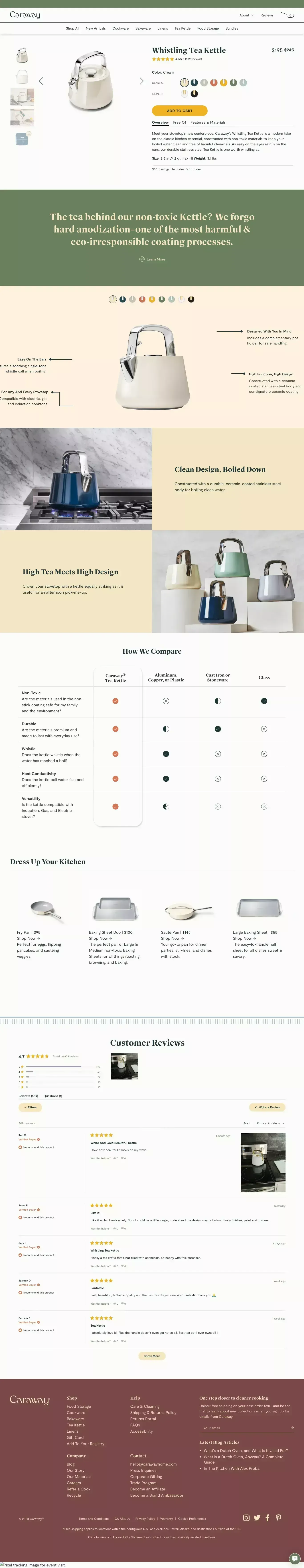 Whistling Tea Kettle | Non-Toxic | Modern & Durable Stainless Steel Design | Caraway - Product page design