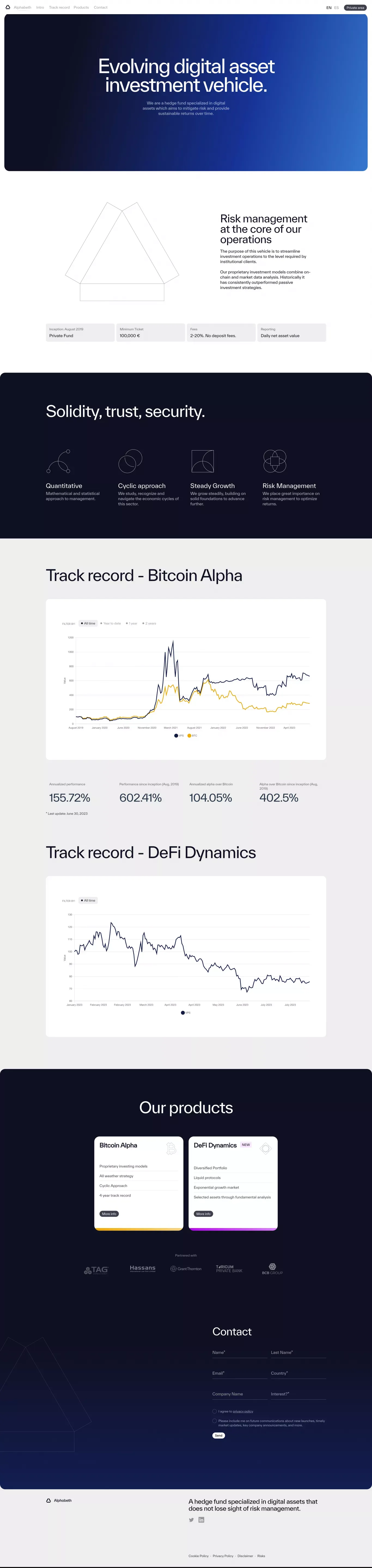 Evolving digital asset investment vehicle - Landing design