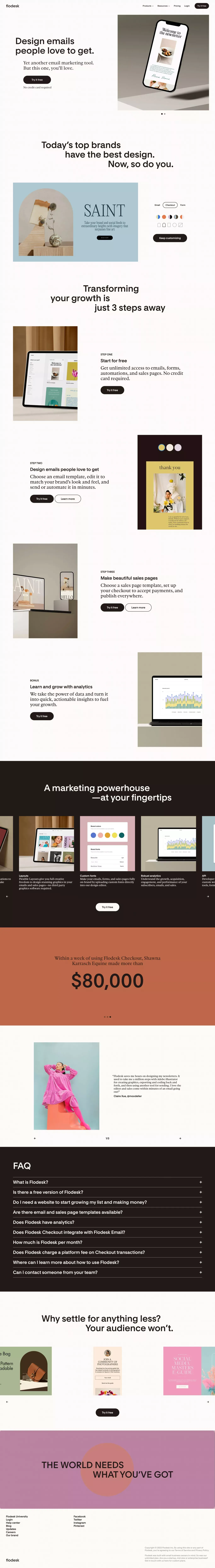 Flodesk | Design emails people love to open. Sell online. - Landing design