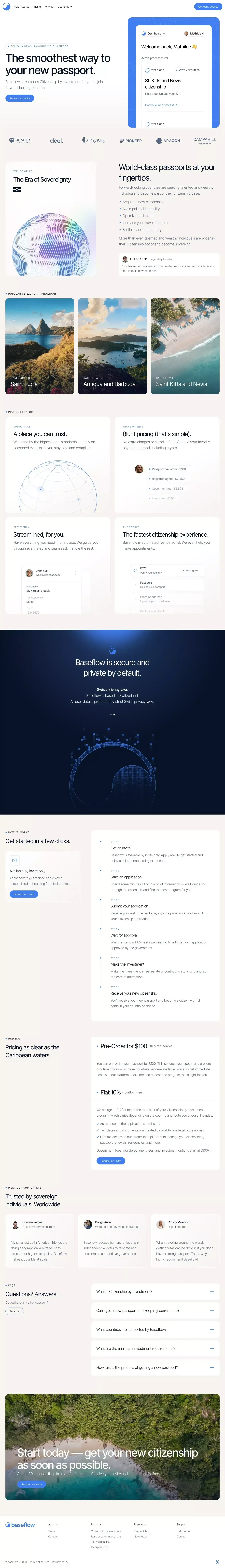 Baseflow. The fastest Citizenship by Investment. - Landing design