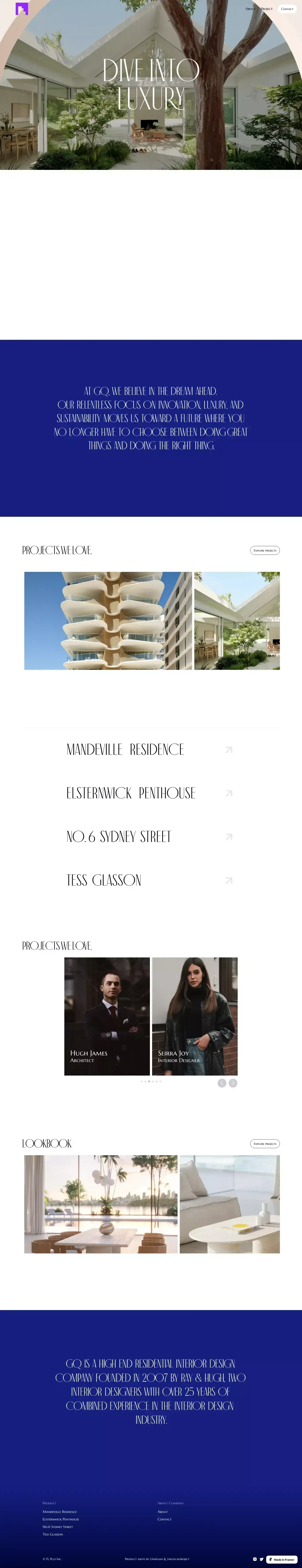 GQ - A Premium Interior Firm Portfolio in Framer - Template design